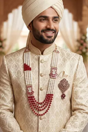 Royal Multi-Layered Groom Sherwani Mala with Decorative Brooch
