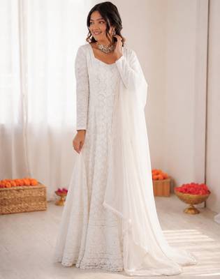 Off white georgette thread with sequin anarkali suit 2