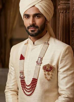Royal Multi-Layered Groom Sherwani Mala with Decorative Brooch 6