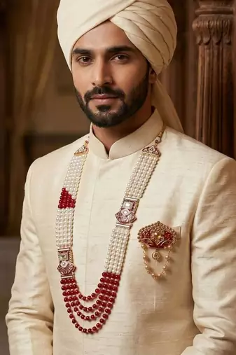 Royal Multi-Layered Groom Sherwani Mala with Decorative Brooch