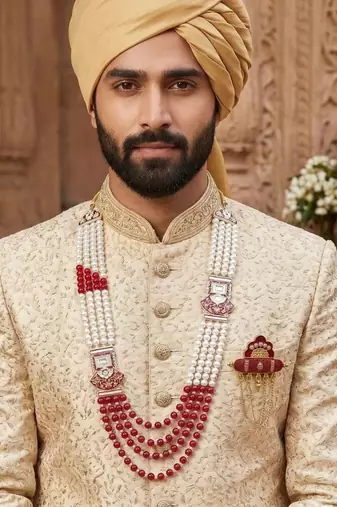 Royal Multi-Layered Groom Sherwani Mala with Decorative Brooch