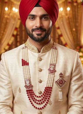 Royal Multi-Layered Groom Sherwani Mala with Decorative Brooch 6