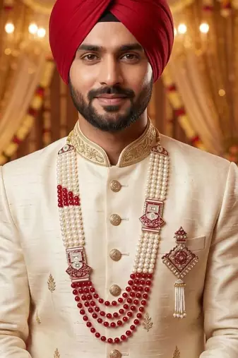 Royal Multi-Layered Groom Sherwani Mala with Decorative Brooch