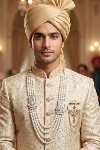 Premium Beaded Groom Mala with Elegant Brooch