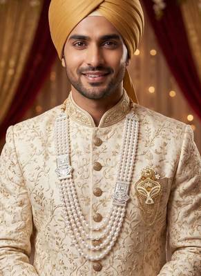 Premium Beaded Groom Mala with Elegant Brooch 6