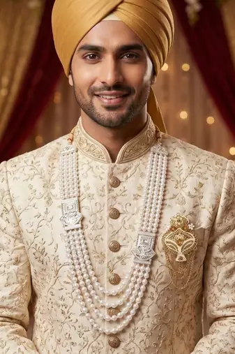Premium Beaded Groom Mala with Elegant Brooch