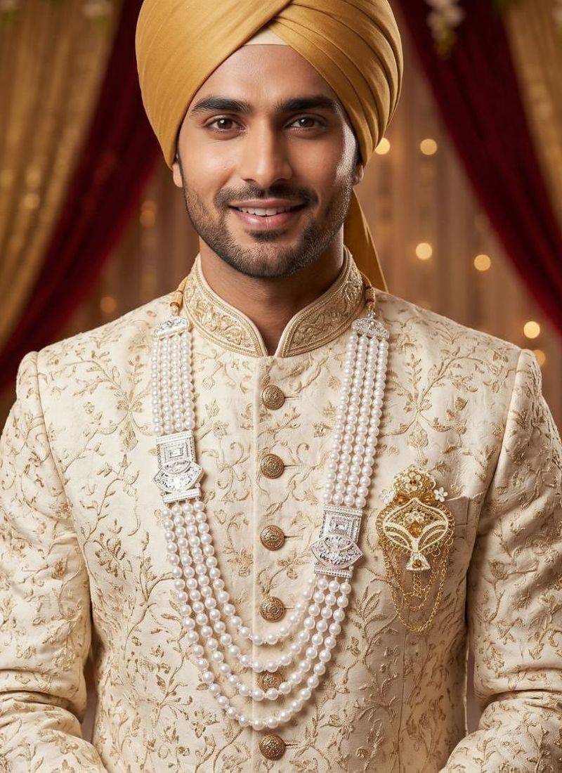 Premium Beaded Groom Mala with Elegant Brooch