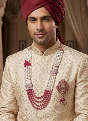 Traditional Groom Sherwani Mala Set with Brooch 6