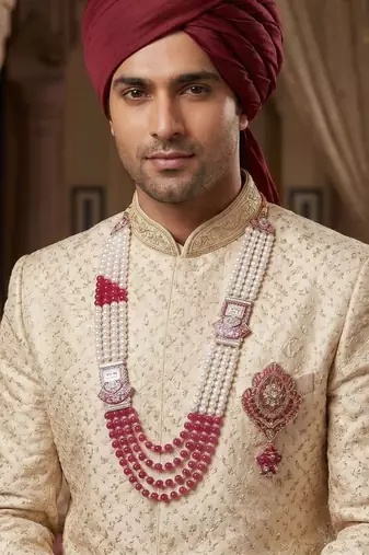 Traditional Groom Sherwani Mala Set with Brooch