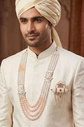 Royal Multi-Layered Groom Sherwani Mala with Decorative Brooch