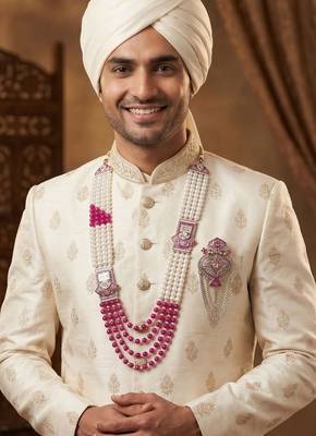 Traditional Groom Sherwani Mala Set with Brooch 6