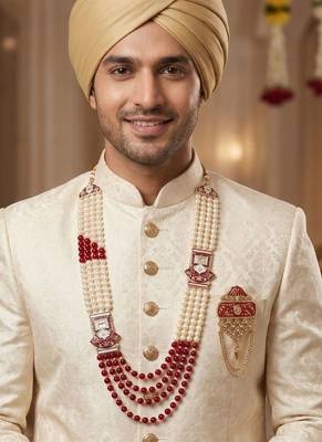 Royal Multi-Layered Groom Sherwani Mala with Decorative Brooch 6