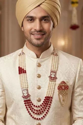 Royal Multi-Layered Groom Sherwani Mala with Decorative Brooch