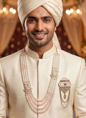 Royal Multi-Layered Groom Sherwani Mala with Decorative Brooch 6
