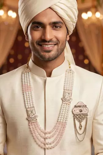 Royal Multi-Layered Groom Sherwani Mala with Decorative Brooch