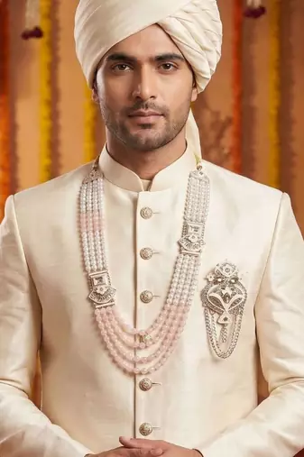 Royal Multi-Layered Groom Sherwani Mala with Decorative Brooch