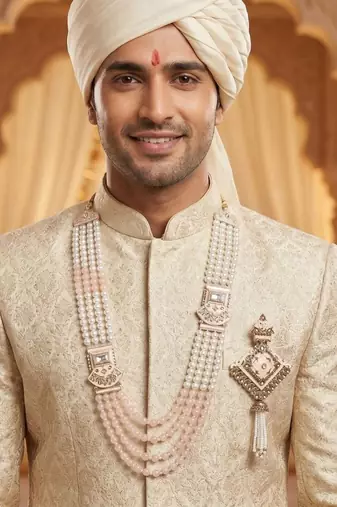 Royal Multi-Layered Groom Sherwani Mala with Decorative Brooch