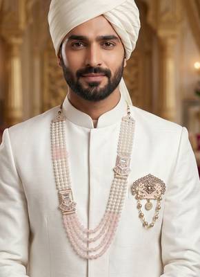 Royal Multi-Layered Groom Sherwani Mala with Decorative Brooch 6