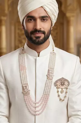 Royal Multi-Layered Groom Sherwani Mala with Decorative Brooch