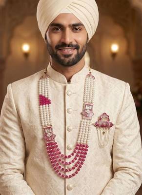 Traditional Groom Sherwani Mala Set with Brooch 6