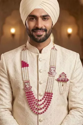 Traditional Groom Sherwani Mala Set with Brooch