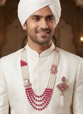 Traditional Groom Sherwani Mala Set with Brooch 6