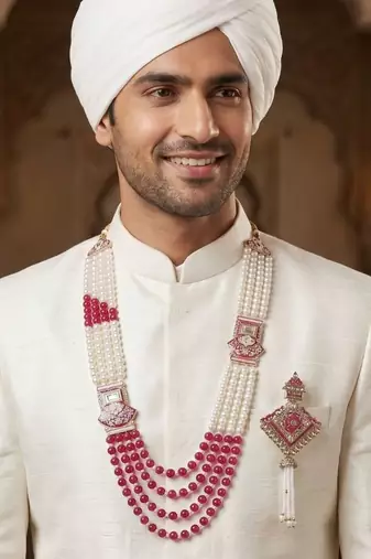 Traditional Groom Sherwani Mala Set with Brooch