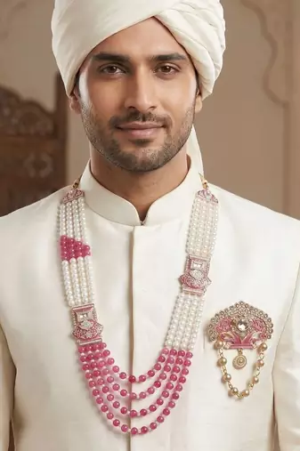 Traditional Groom Sherwani Mala Set with Brooch