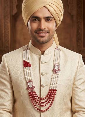 Premium Beaded Groom Mala with Elegant Brooch 5