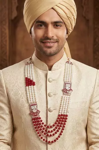 Premium Beaded Groom Mala with Elegant Brooch