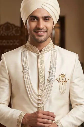 Premium Beaded Groom Mala with Elegant Brooch