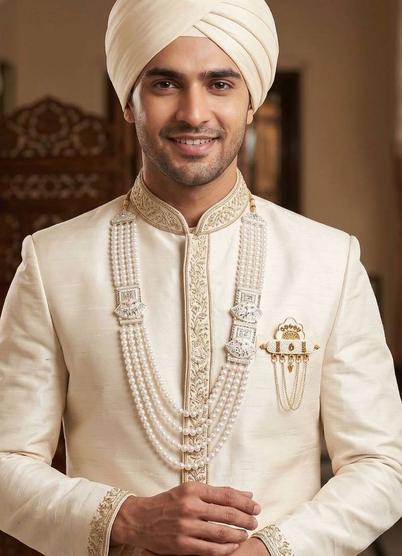 Premium Beaded Groom Mala with Elegant Brooch