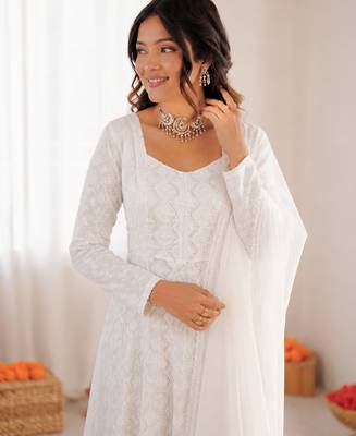 Off white georgette thread with sequin anarkali suit 3