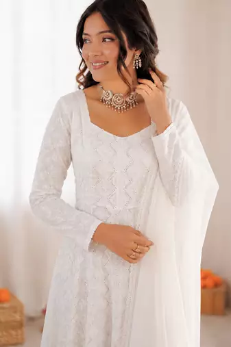 Off white georgette thread with sequin anarkali suit