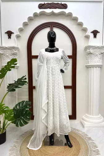 Off white georgette thread with sequin anarkali suit