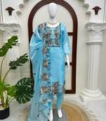 Sky blue art silk thread work  salwar suit