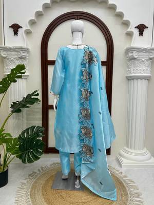 Sky blue art silk thread work  salwar suit 2
