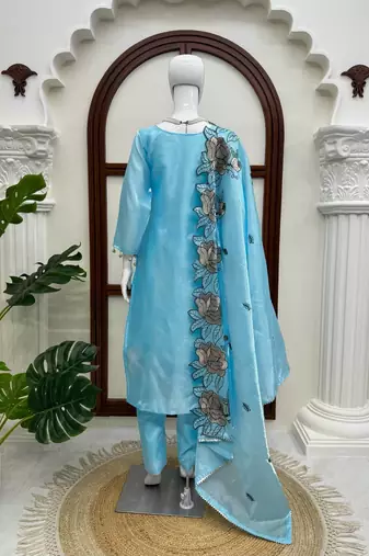 Sky blue art silk thread work  salwar suit