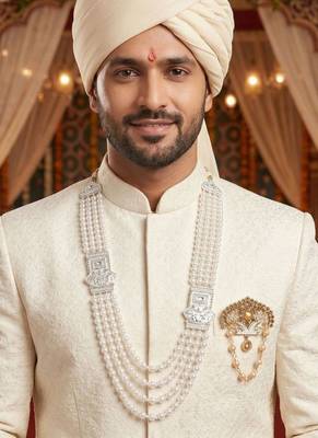 Premium Beaded Groom Mala with Elegant Brooch 6