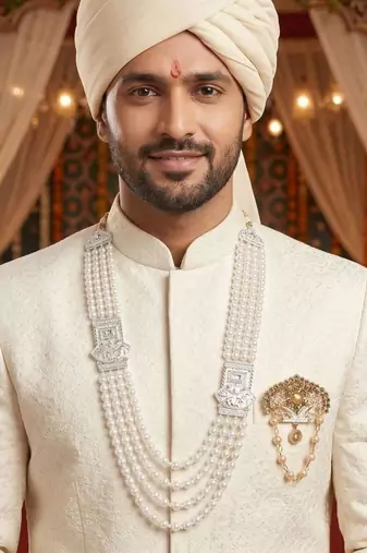 Premium Beaded Groom Mala with Elegant Brooch