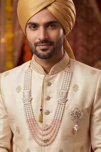 Royal Multi-Layered Groom Sherwani Mala with Decorative Brooch