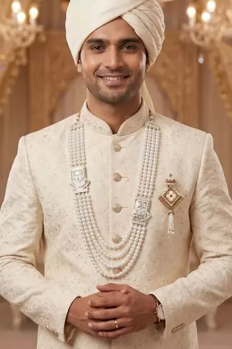 Premium Beaded Groom Mala with Elegant Brooch