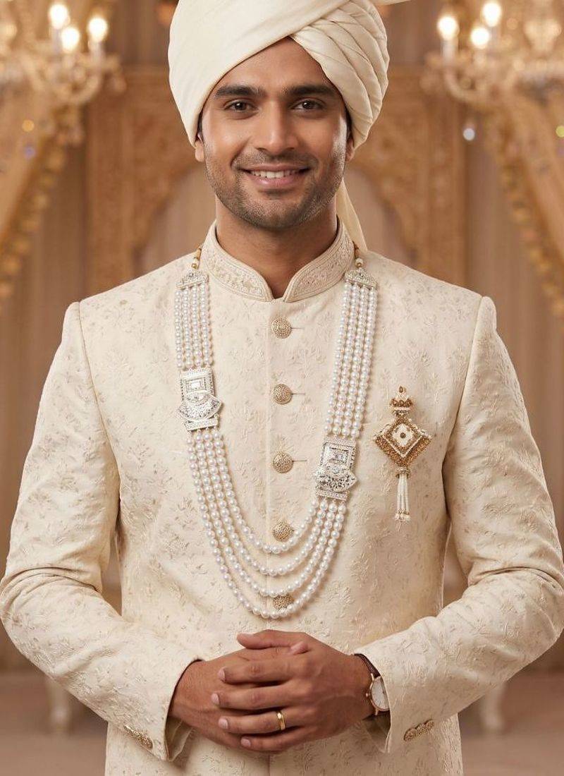 Premium Beaded Groom Mala with Elegant Brooch
