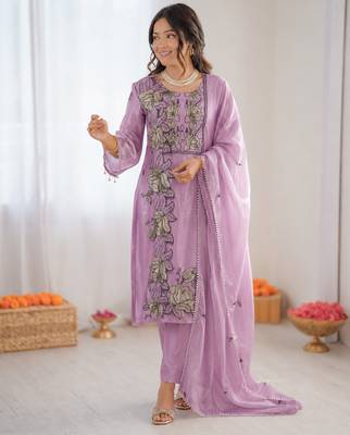 Light lavender art silk thread work  salwar suit 1