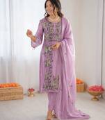 Light lavender art silk thread work  salwar suit
