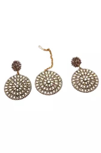 White stone studded bridal maang tikka set