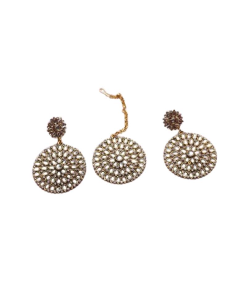 White stone studded bridal maang tikka set