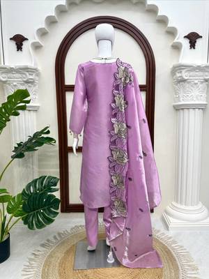 Light lavender art silk thread work  salwar suit 4