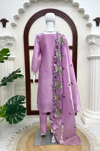 Light lavender art silk thread work  salwar suit