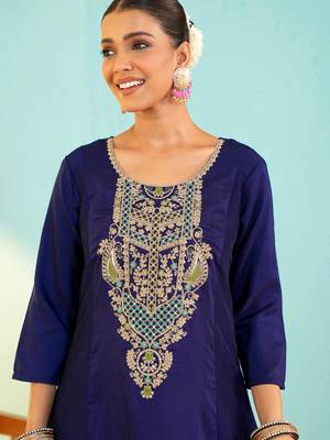 Women's Beautiful Embroidery Work Viscose Silk Fabric Flared Anarkali Pant and Dupatta Set 2